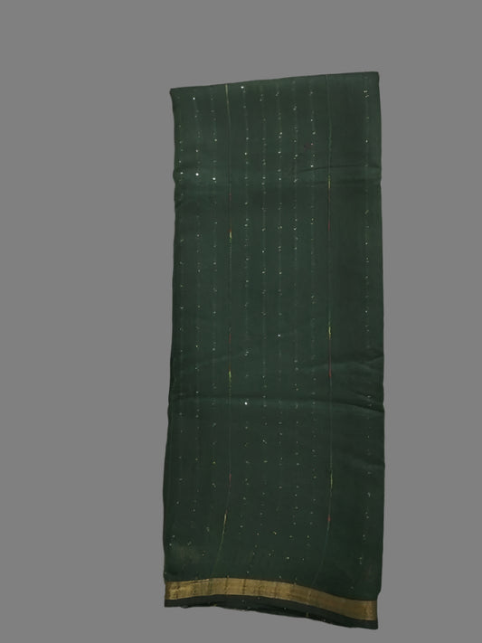 Green Linen cotton saree with hand beaded for party wear