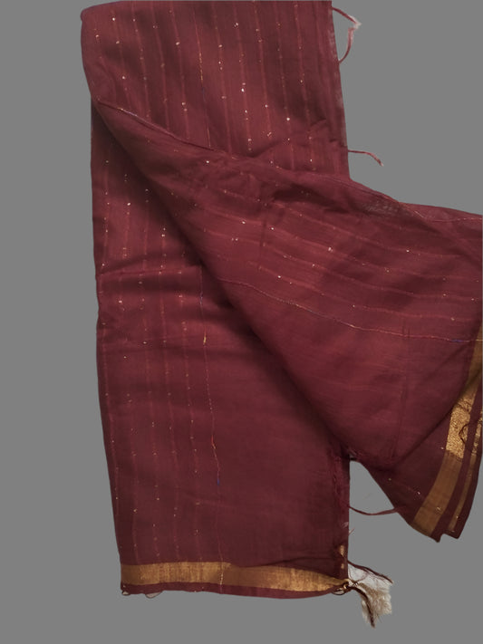 Linen cotton saree with border hand beaded for party wear