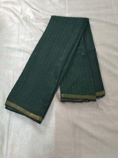 Green Linen cotton saree with hand beaded for party wear