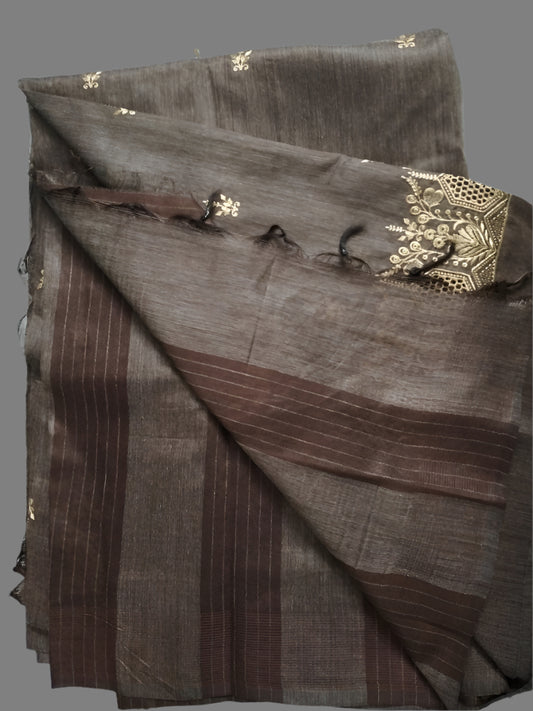 Calcutta Linen cotton saree with cut work
