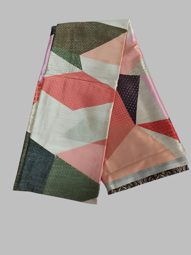 Green Japan crepe silk with geometrical design pallu
