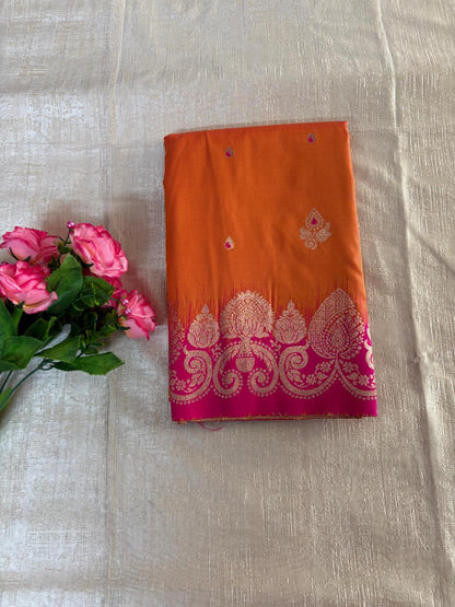 Orange with Pink base heavy border semi silk saree