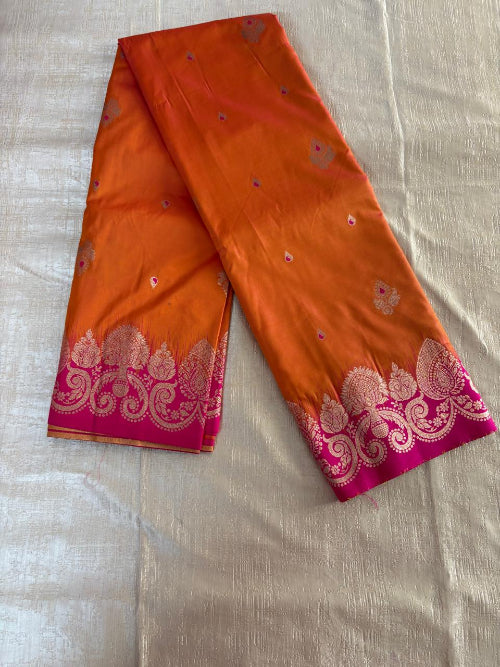 Orange with Pink base heavy border semi silk saree