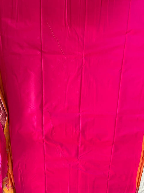 Orange with Pink base heavy border semi silk saree