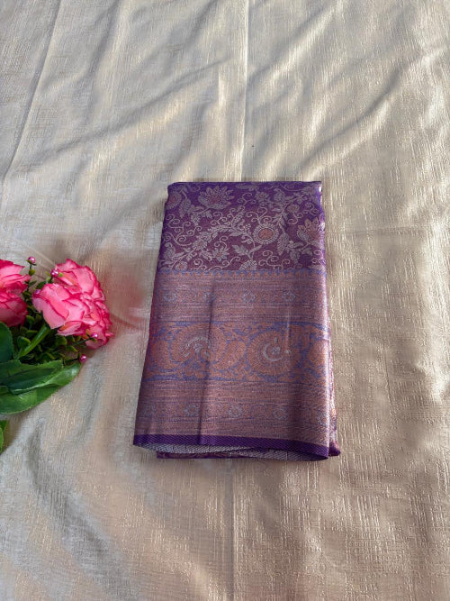 Purple with Rose gold colur  heavy  border semi silk saree