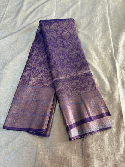 Purple with Rose gold colur  heavy  border semi silk saree