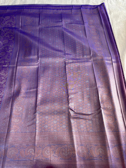 Purple with Rose gold colur  heavy  border semi silk saree