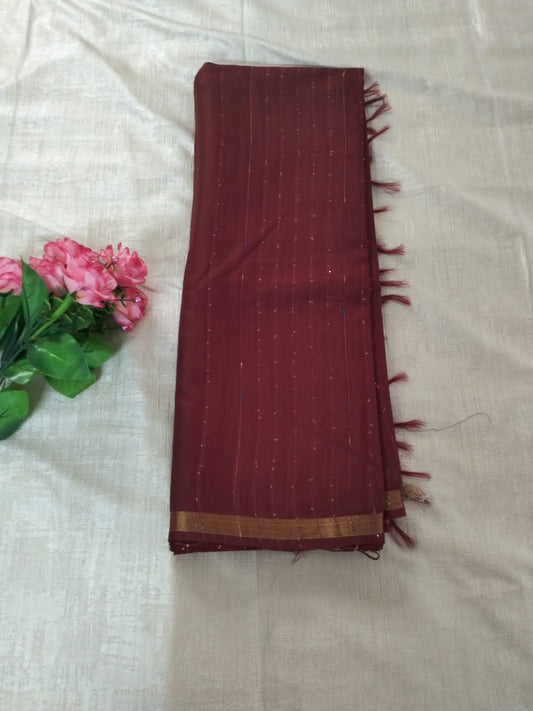 Red Linen cotton saree with border hand beaded for party wear