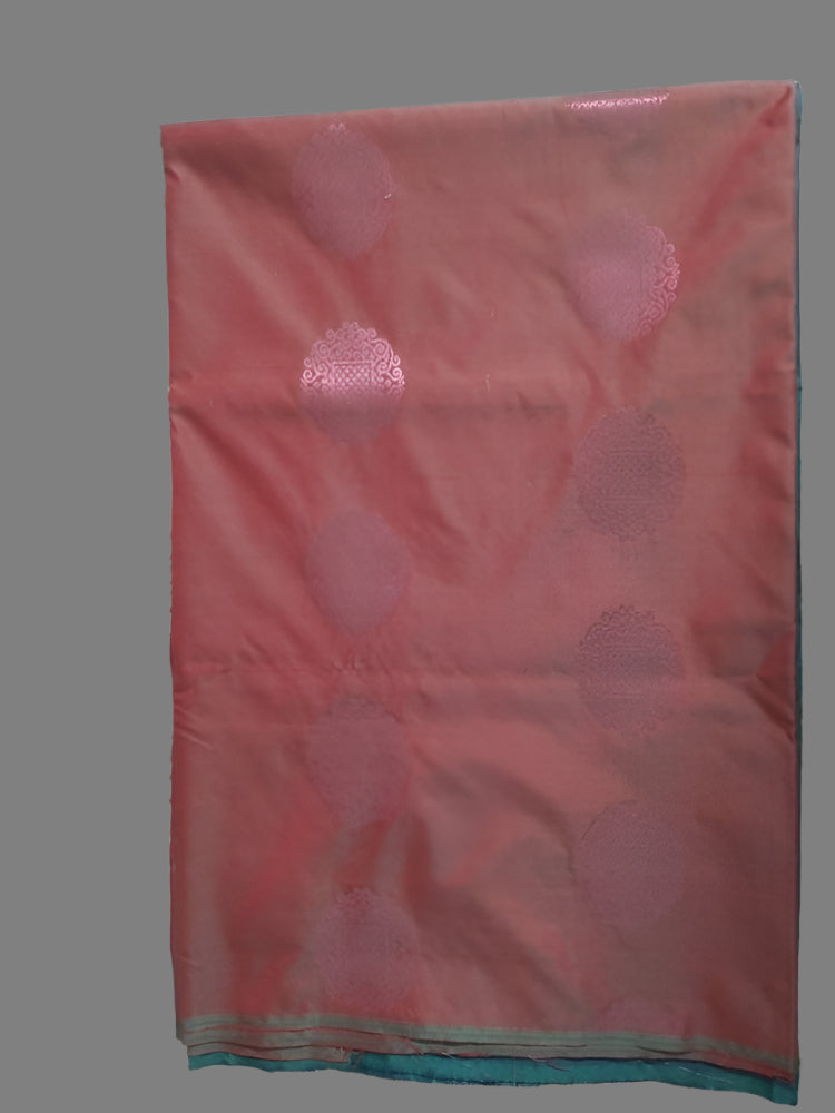 Shiny red with pink zari boota N great pallu semi silk saree