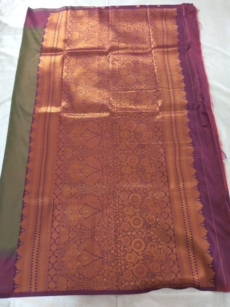 Mud Green N Wine colour semi silk with copper peacock buttas