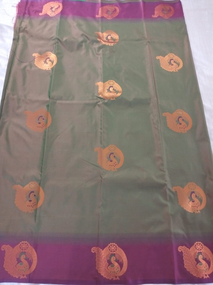 Mud Green N Wine colour semi silk with copper peacock buttas