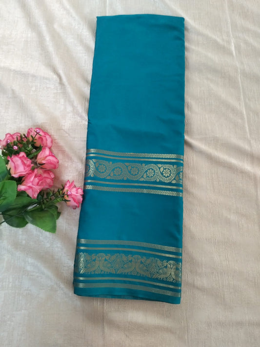 Blue with double Bentex border Mysore Semi Crepe silk saree