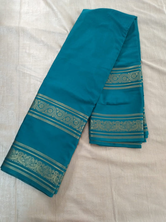 Blue with double Bentex border Mysore Semi Crepe silk saree