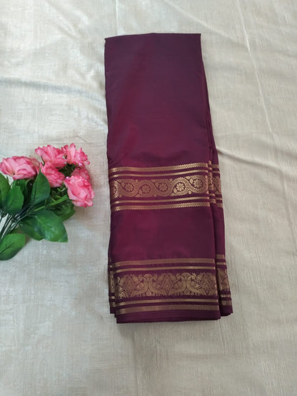 Dark Purple with double Bentex border Mysore Semi Crepe silk saree