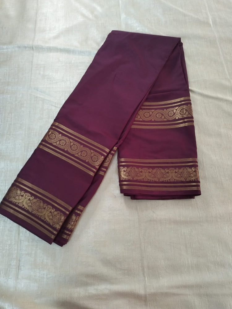 Dark Purple with double Bentex border Mysore Semi Crepe silk saree
