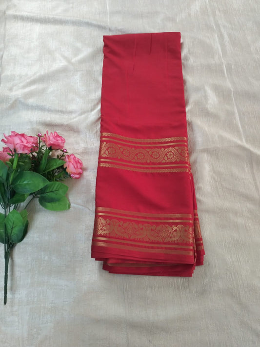 Red with double Bentex border Mysore Semi Crepe silk saree