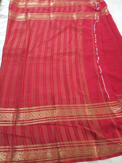 Red with double Bentex border Mysore Semi Crepe silk saree