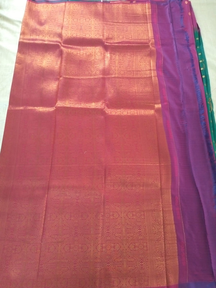 Green with Purple border with big buttas semi silk