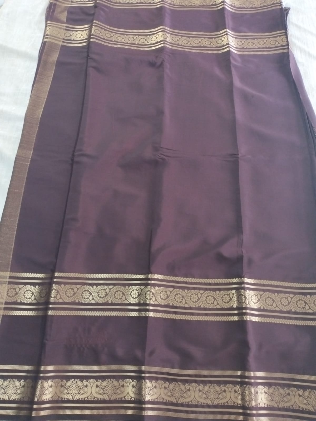 Purple with double Bentex border Mysore Semi Crepe silk saree