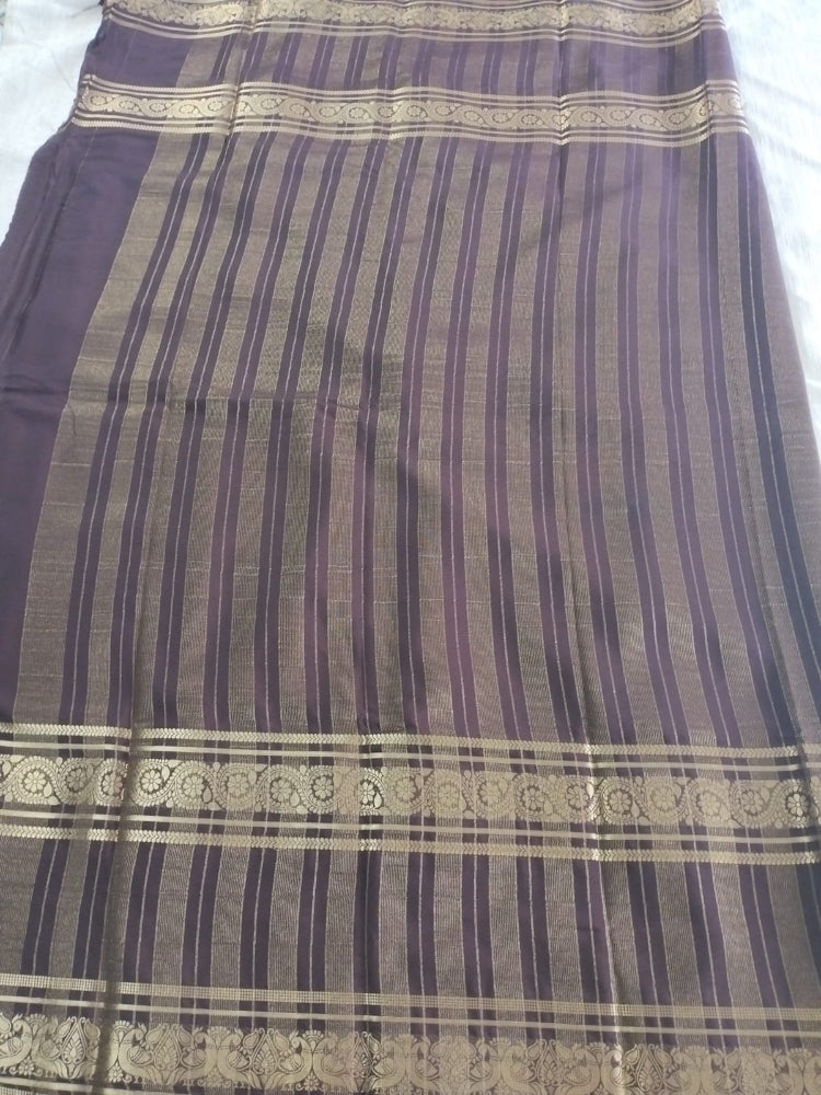 Purple with double Bentex border Mysore Semi Crepe silk saree