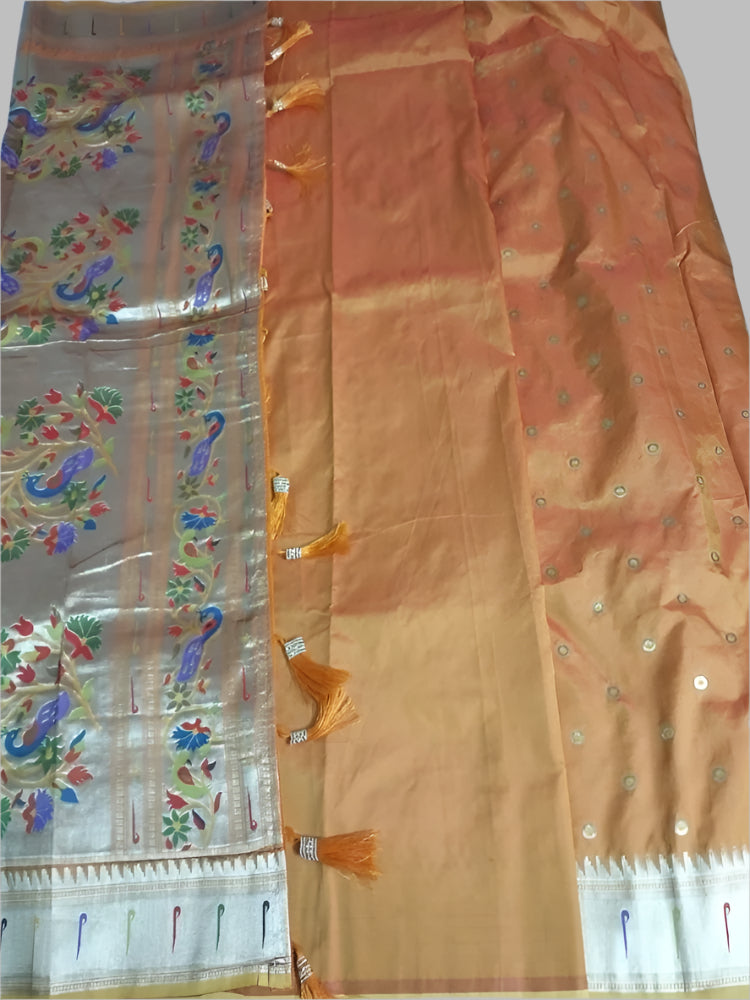 Golden Orange shade Soft Paithani saree