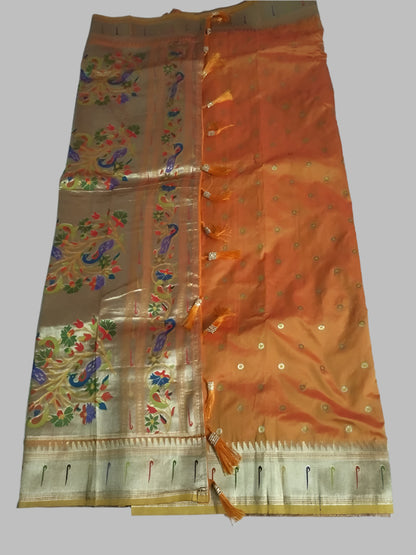 Golden Orange shade Soft Paithani saree