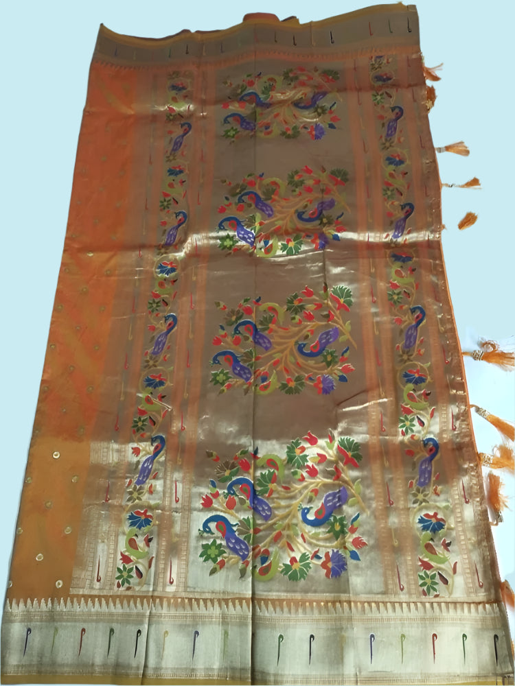 Golden Orange shade Soft Paithani saree