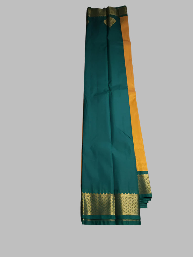 Fine Yellow N Green with Buttas and zari border in Semi kanchipuram silk