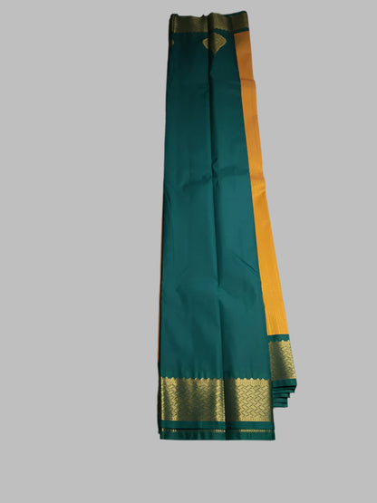 Fine Yellow N Green with Buttas and zari border in Semi kanchipuram silk