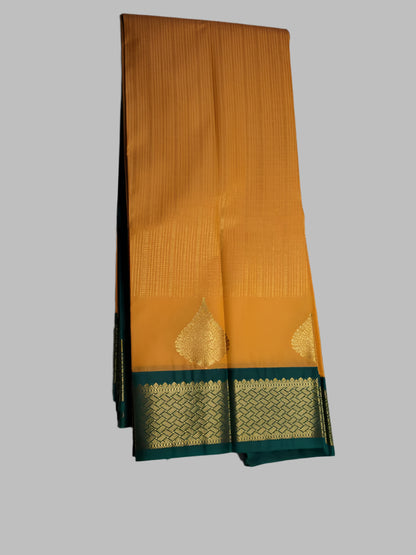Fine Yellow N Green with Buttas and zari border in Semi kanchipuram silk