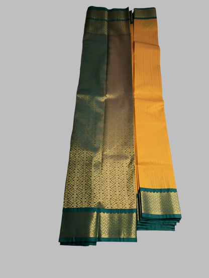 Fine Yellow N Green with Buttas and zari border in Semi kanchipuram silk