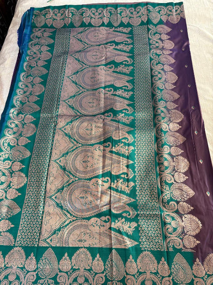 Coca cola colur with green base heavy border semi silk saree