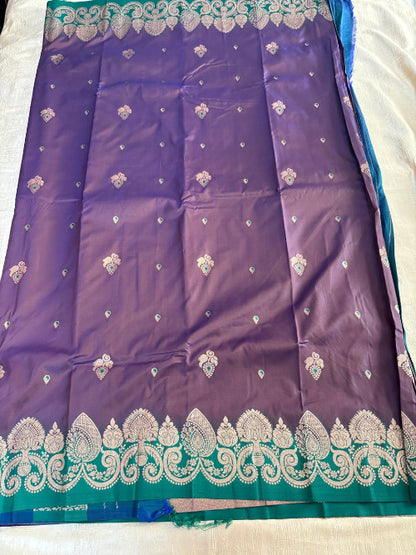 Coca cola colur with green base heavy border semi silk saree