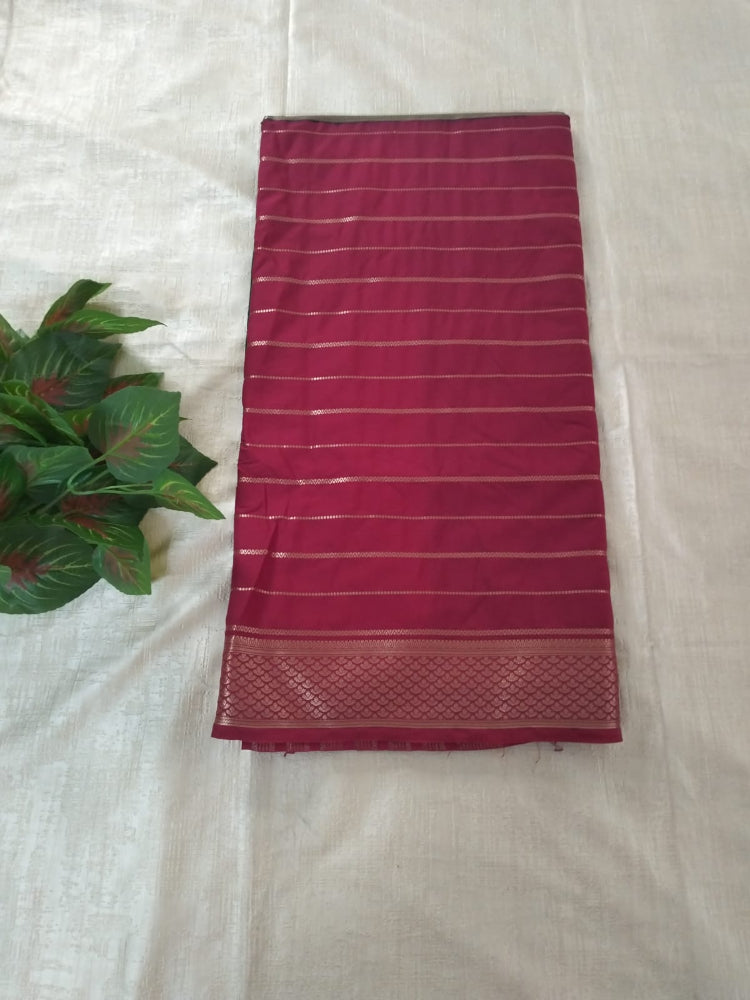 Dark pink with Green Half n half semi Mysore crepe silk saree