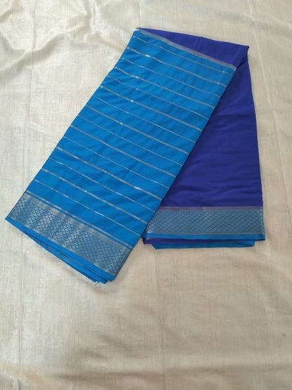 Light Blue and Dark blue Half n half semi Mysore crepe silk saree