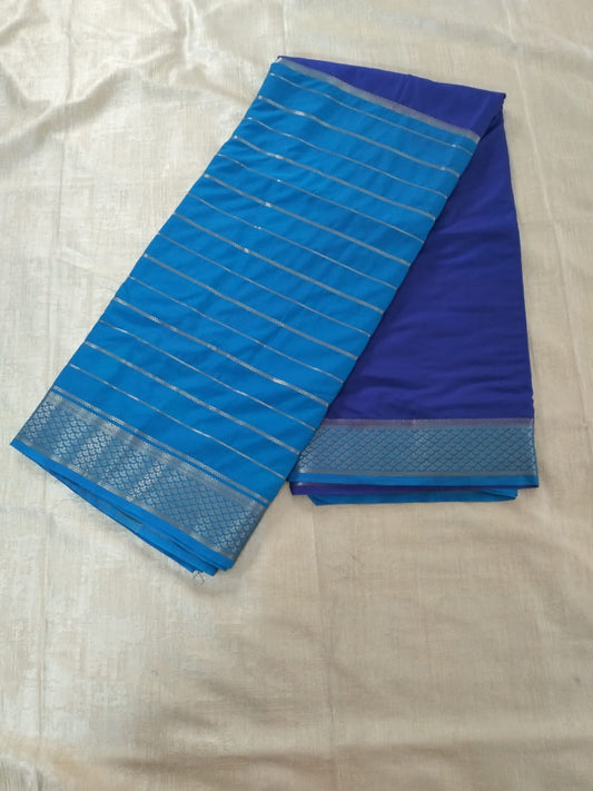 Light Blue and Dark blue Half n half semi Mysore crepe silk saree