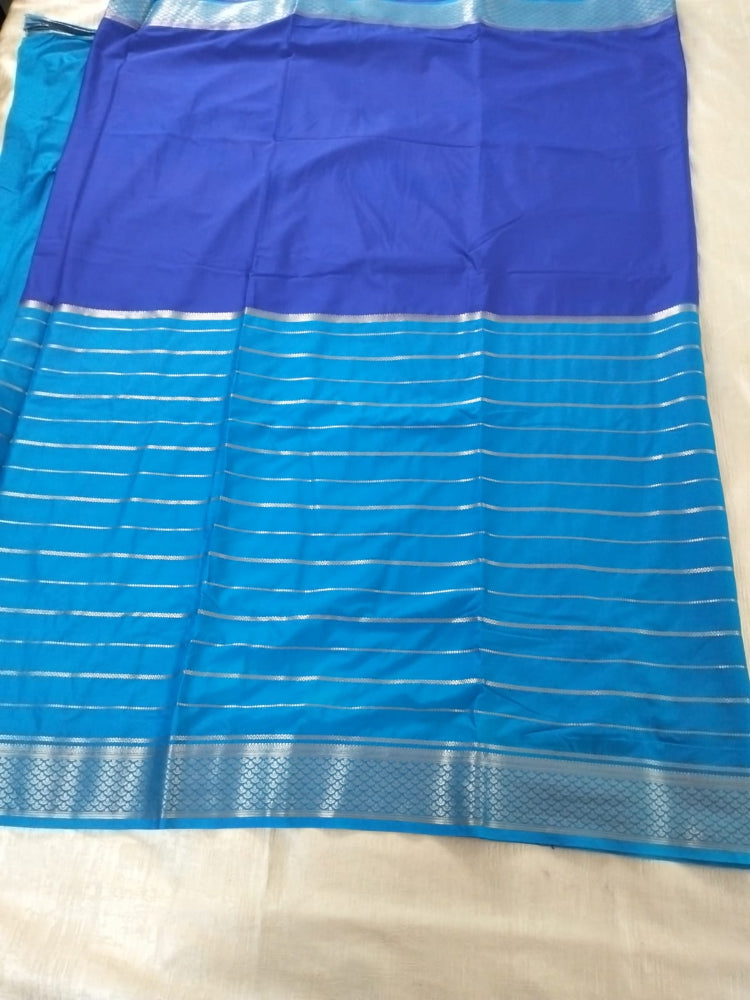 Light Blue and Dark blue Half n half semi Mysore crepe silk saree