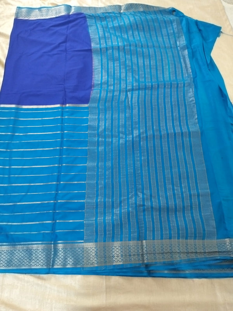 Light Blue and Dark blue Half n half semi Mysore crepe silk saree