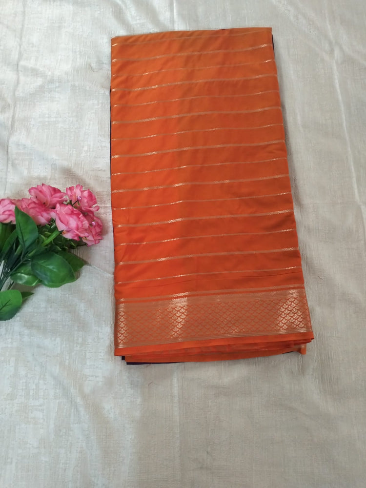 Orange with Purple Half n half semi Mysore crepe silk saree