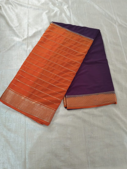 Orange with Purple Half n half semi Mysore crepe silk saree