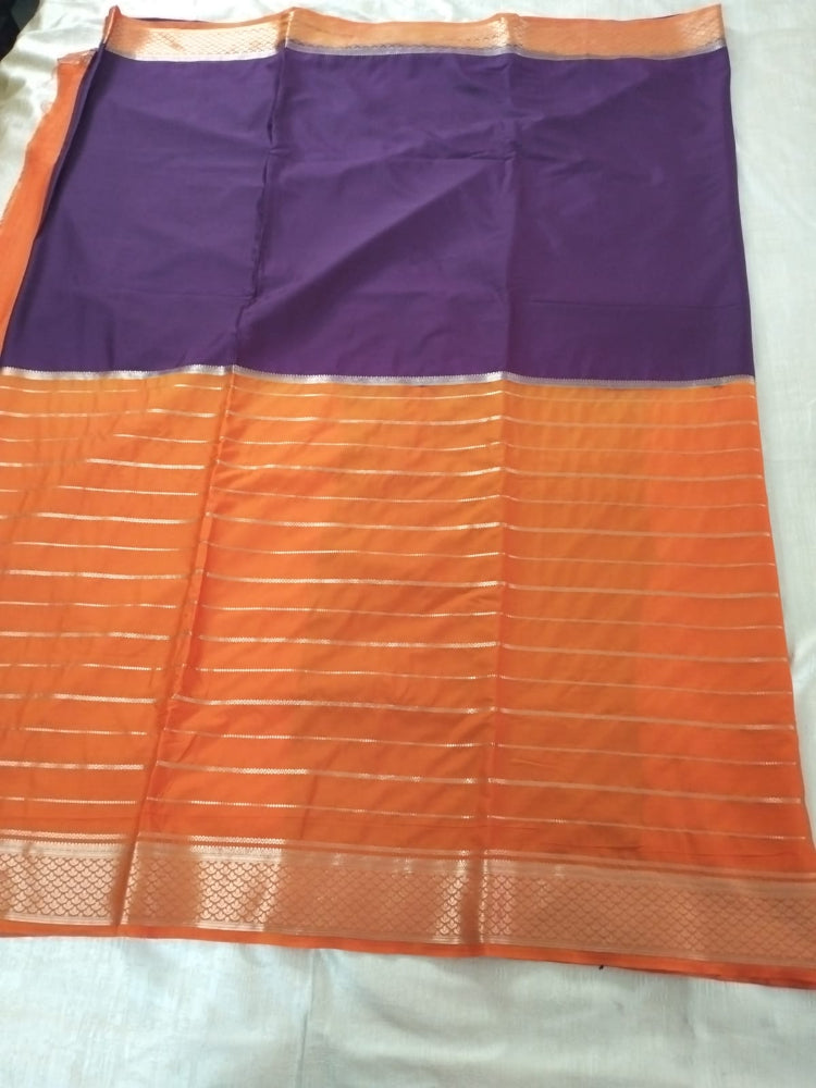 Orange with Purple Half n half semi Mysore crepe silk saree