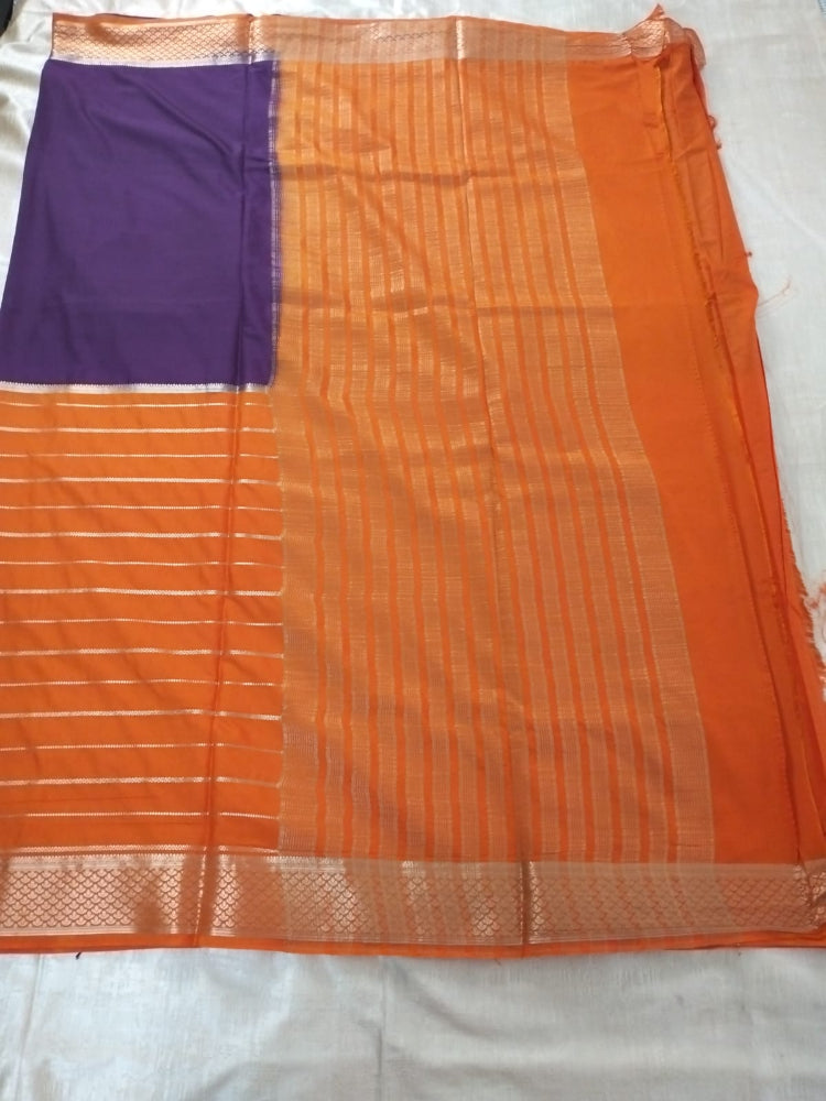 Orange with Purple Half n half semi Mysore crepe silk saree