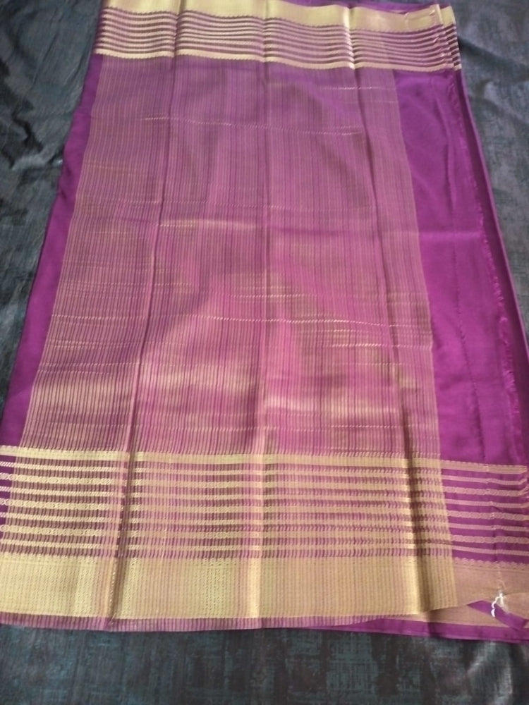 Purple with Golden border Mysore Semi Crepe silk saree