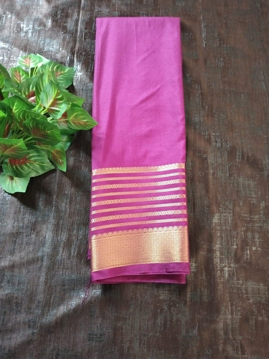 Purple with Golden border Mysore Semi Crepe silk saree