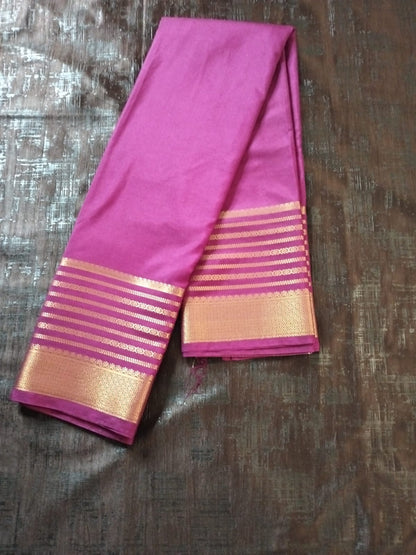 Purple with Golden border Mysore Semi Crepe silk saree